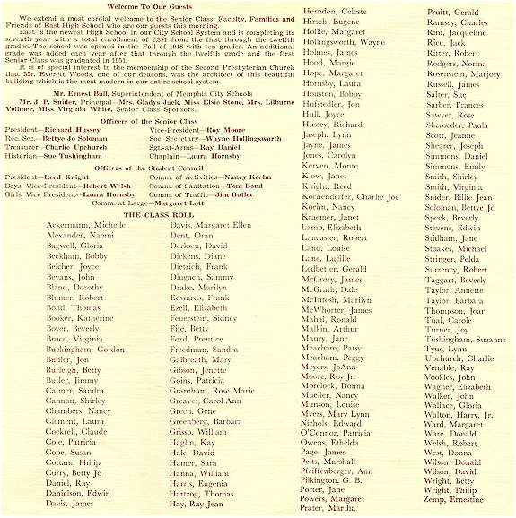 Selected portion: baccalaureate Service order-of-service for the Class of 1955