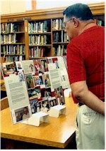 Reunion tour of the school with memorabilia set up in the library